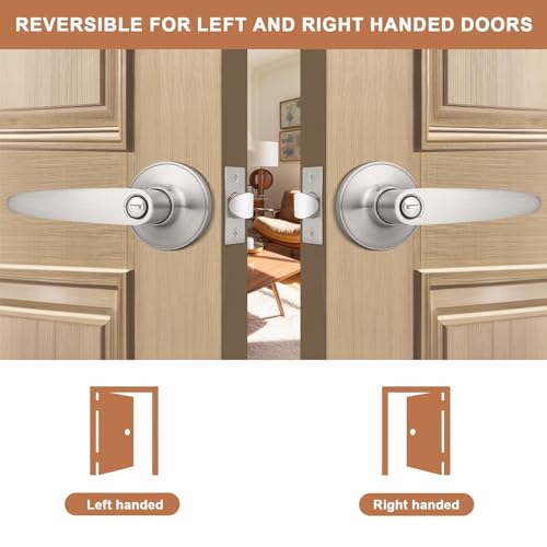 Probrico 2 Pack Privacy Door Levers Door Handles for Bedroom or Bathroom Keyless Leverset, Locked in Side Home/Office Door Lockset,Modern&Durable in Satin Nickel Door Hardware by Probrico - Used condition - Image 2