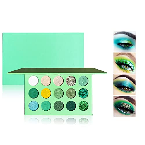 Green Eyeshadow Palette 15 Color Green Eyeshadow Highly Color, Long Lasting Waterproof Matte Shimmer Yellow Eye Shadow Palette Glitter Eyeshadow Pallets For Women Girls Daily Christmas Green Makeup #TOP19