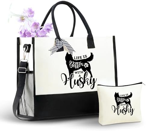 InnoBeta Husky Gifts, Canvas Tote Bag with Top Zipper Closure and...