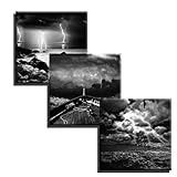 sechars Black and White Sea Canvas Wall Art Ship in Stormy Picture Ocean Lightning Paintings Prints (Small)