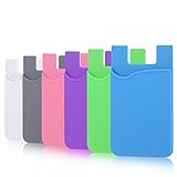 Costyle 6 Pack TPU Silicone Ultra Slim Thin Self Adhesive Stick On Wallet Credit ID Card Holder Pouch Sticker Compatible iPhone, Samsung Galaxy Note, Sony Xperia - White Gray Pink Purple Green Blue
