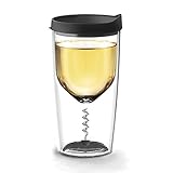 Asobu Vino2Go Insulated Wine Bottle Opener Cup with Corkscrew, 12 oz, Black