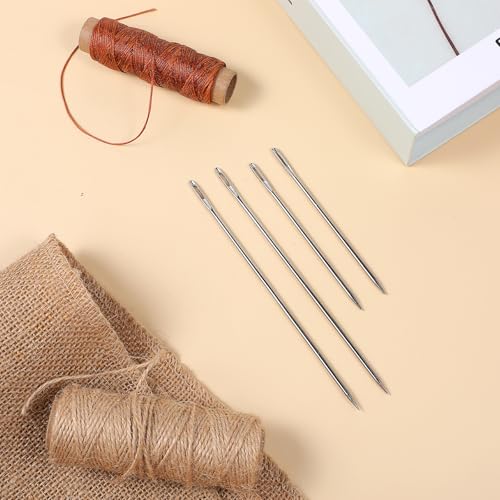 Image of 4 Pcs Professional Upholstery Needle 4 inch 6 inch Sewing Needles Large Eye Hand Sewing Needles Stainless Steel Yarn Needle Embroidery Needles for Hand Sewing Stitching and Crafting Projects