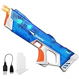 Pakoo Electric Water Gun for Adults Kids, High-Capacity Automatic Squirt Gun with LED Lights, 32FT Long Range Transparent Water Blaster, Summer Outdoor Pool & Beach Party Toys for Boys Girls