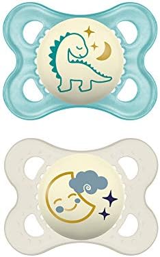 MAM Night Glow in the Dark Silicone Pacifier, Blue, 2-Count