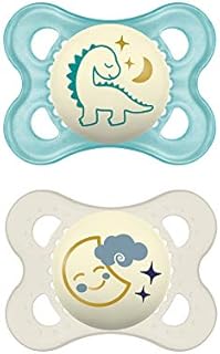 MAM Night Glow in the Dark Silicone Pacifier, Blue, 2-Count
