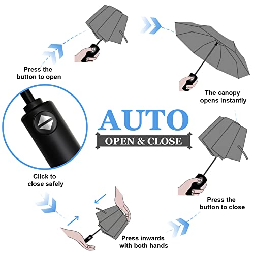 Vicloon Regenschirm, Taschenschirm Auf-Zu-Automatik, Regenschirm Sturmfest, 210T Teflon-Beschichtung, lLeicht, Stark, für Herren und Damen (Himmelblau)