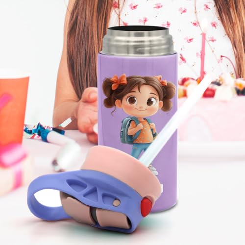 Image of callie Personalized Insulated Kids Water Bottle with Cartoon Character, Custom 12 oz Leak Proof Lid Stainless Steel Cups with Straw, Gifts for Boys Girls