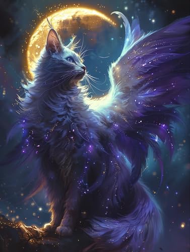 Cat Paint by Numbers Kit for Adults, Moon Paint by Numbers on Canvas, DIY Adult Crafts Painting Kits with Acrylic and Brushes, Hobbies for Women, Paintings for Home Wall Decor, Gifts, 40x52 in G-8608