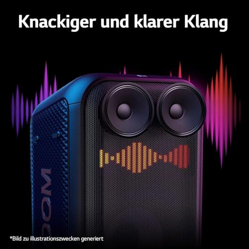 LG xboom DXL7T, rollbarer Bluetooth-Lautsprecher (250 W, Karaoke- & DJ-Funktionen, Beleuchtung), Schwarz [Modelljahr 2024]