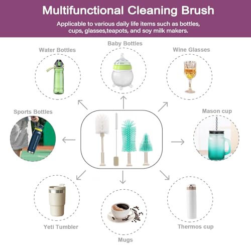 Image of 5 in 1 Electric Bottle Brush Cleaner Compatible Stanley Bottle Brush Straw Cleaner Multifunction Rechargeable IPX6 Waterproof Extra Long Design for Stanley Cup, Sports Bottle and More (Purple-1)