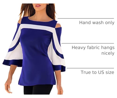 Image of Women Blouses and Tops Black White Colorblock Bell Sleeve Cold Shoulder Top Shirt