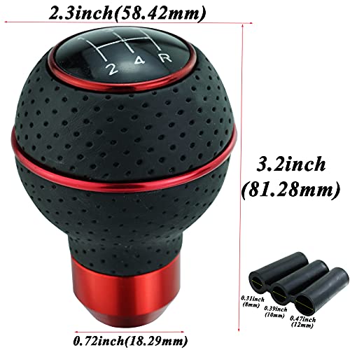 Abfer 5 Speed Shift Knob Leather Car Gear Shifter Lever Handle Knobs Fit Most Automatic Manual Vehicle (Red Line) #TOP1