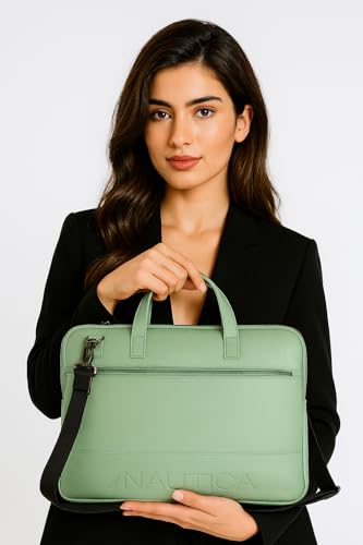 Image of Nautica Padded Laptop Sleeve Stylish Leatherette Bag | Waterproof Protective Cover with Handle & Detachable Sling Strap | Compact and Comfortable for Travelling | Suitable up to 15.6 Inch Laptop