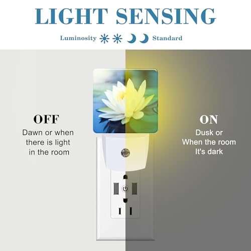 Image of Night Light Plug into Wall White Lotus Flowers Night Light with Dusk to Dawn Sensor for Kid Girls Boys Women Men Room Decor, Hallway, Kitchen, Bathroom, Nursery, Stairs