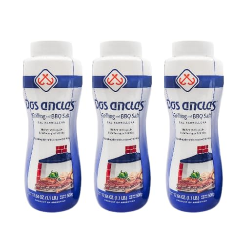 Dos Anclas Sal Parrillera 3 Pack, Rock Salt for Grilling and BBQ, Refined Medium Grain Salt for Meat and Seafood, Multi-Purpose Seasoning Gourmet Salt, 17.64 Oz (1.1 LB)