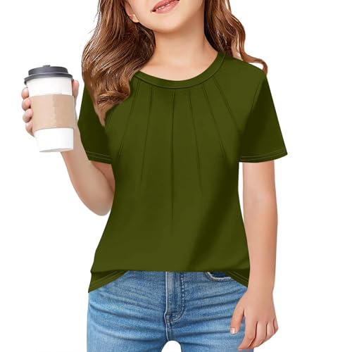 Girls' Short Sleeve Pleated T-Shirt Soft Casual Summer Tops for Kids, Sizes 2-13 Years