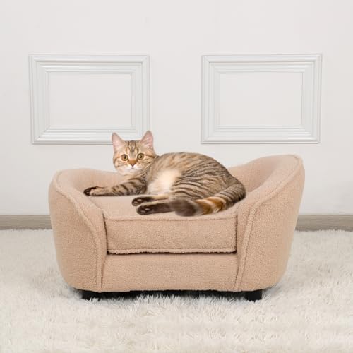 Cat Bed Sofa, Pet Dog Bed with Adjustable Plastic Legs, Velvet Pet Sofa with Removeable & Washable Cushion for Puppy & Cats(Brown)