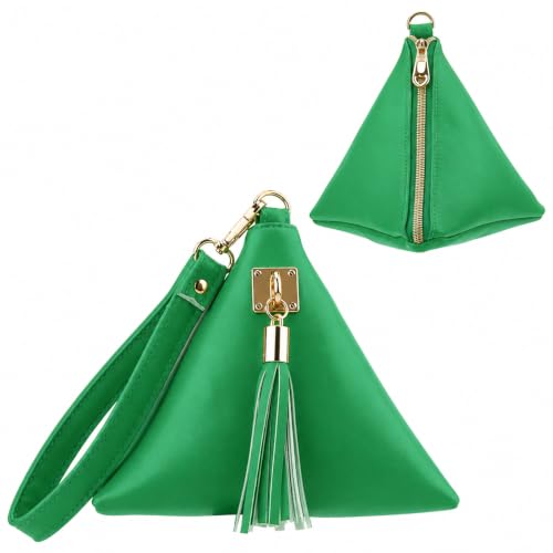 Image of Women Synthetic Leather Clutch Wallet Triangle Wristlet Purse with Wrist Strap