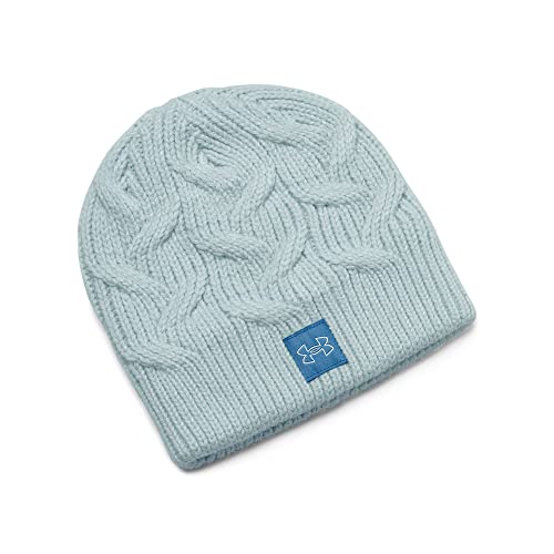 Image of Under Armour Women's Halftime Cable Knit Beanie Hats, (469) Fuse Teal/Chicago Blue/Fuse Teal, One Size