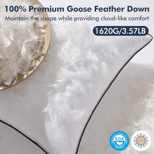 Image of MIULEE Goose Feather Down 24x24 Pillow Insert Set of 2 with 100% Down-Proof Cotton Cover, Soft Fluffy Decorative Pillow for Sofa Bed Couch Living Room White