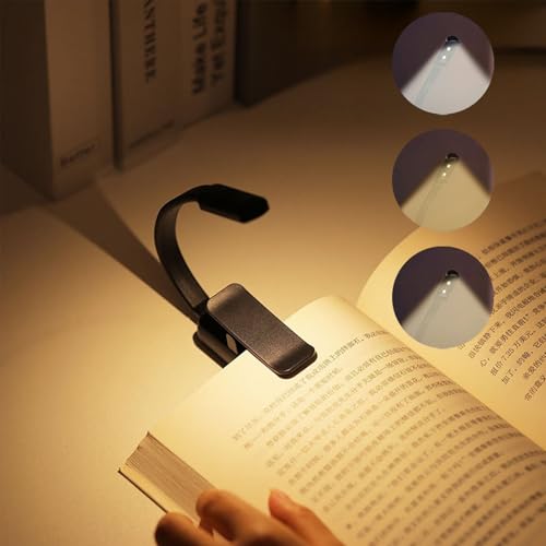 AMFUN Lampka do czytania LED, lampka do czytania z 3 diodami chroniącymi oczy, elastyczna 360° lampa z klipsem na książkę (czarna)
