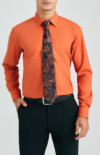 Image of HISDERN Mens Dress Shirt with Tie Pocket Square Set Classic Button Down Shirt Matching Tie Long Sleeve Shirts