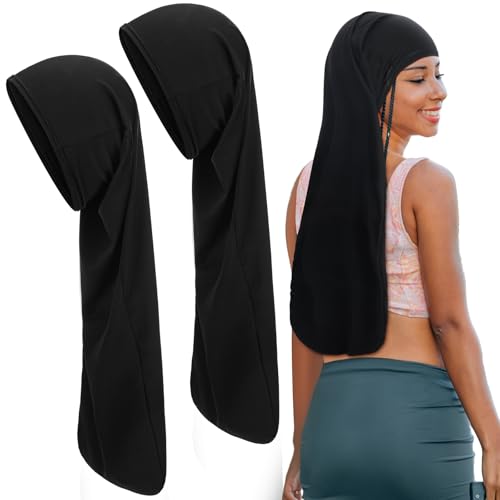 Twistover 2 Pcs Jumbo Dreadlock Cap Hair Dreads Head Wrap Loc Wraps for Dreads Hair Accessories for Men Women Sleeping(Black Black 25 Inches)