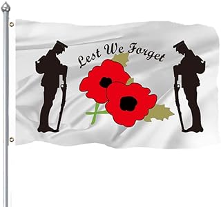 Lest We Forget Flag 5x3 FT - Remembrance Day Flag War Armed Forces Troops Sunday Poppy Flag for Heroes Soldiers Double Stitched Vivid Color and Fade Resistant Polyester Flag with Brass Grommets (C)