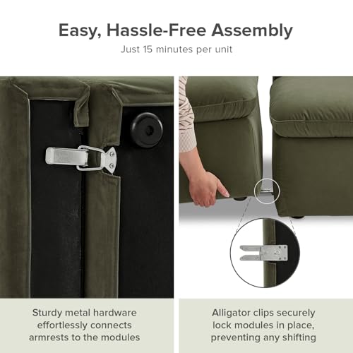mopio Oversized Modular Sectional Sofa with Fully Removable Covers and Storage, Convertible U, L-Shaped and Sleeper Sectional, Modern Couches with Ottoman Chaise (Olive Green Velvet, 6 Seats, L)