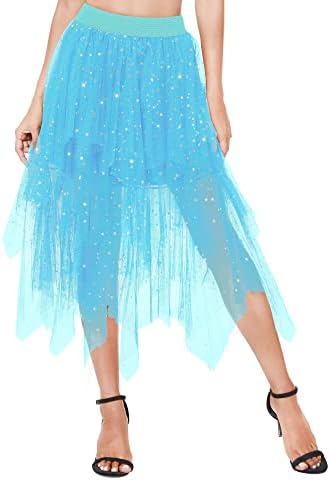 Urban CoCo Women's Sheer Tutu Skirt Tulle Mesh Layered Midi Skirt (XL, Series 2-Sky Blue)