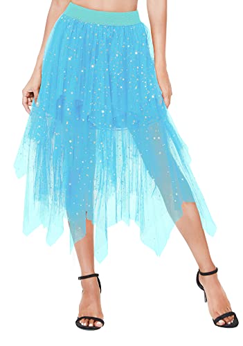Urban Coco Women's Sheer Tutu Skirt Tulle Mesh Layered Midi Skirt (Xl, Series 2-Sky Blue) #TOP20