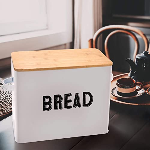 Granrosi Large White Bread Box For Kitchen Countertop, Bread Storage Container, Breadbox, Bread Container, Bread Boxes, Bread Keeper, Bread Holder - Farmhouse Bread Box With Bamboo Wooden Lid - White #TOP4