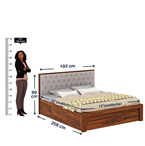 Image of Ganpati Arts Sheesham Wood Decan King Size Bed with Box Storage for Bedroom Wooden Double Bed Palang for Home (Natural Finish)