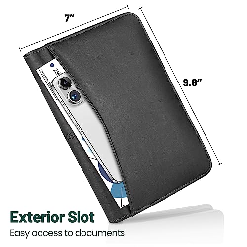 Dakx Padfolio For Women&Men, Zippered Business Portfolio, Leather Padfolio Portfolio Binder 5.3 X 8 Inch Writing Pad, Black #TOP5
