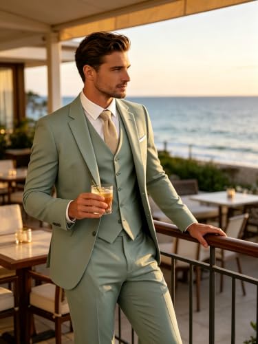 Image of WOMS Men's 3 Piece Suit Slim Fit,Mens Wedding Suit Groom Prom Tuxedo