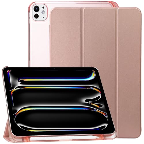 GOZOPO Funda para iPad Pro 13 (2024) M4, Funda Delgada con Soporte para Bolígrafo, Función de Encendido y Apagado Automático, Oro Rosa