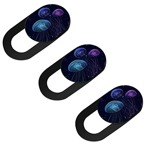 SIREG Webcam Cover Ultra Thin - Web Camera Cover fits Laptop,Tablet,Computer, Smartphone, Protect Your Privacy and Security,Strong Adhesive (Jellyfish-Black & 3 Pack)
