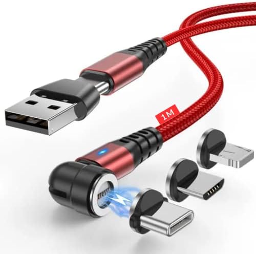PD 60W Fast Charging USB-C Magnetic Data Cable, 360° & 180° Rotation, 3-in-1 Sync, Samsung S22/Laptop/iPad (Red - 1M)