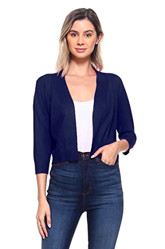 Image of Cielo Women's Soft Solid Open Front 3 /4 Sleeve Sweater Cardigan