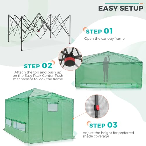 Image of EAGLE PEAK 12x8 Easy Setup Pop Up Greenhouse, Support Pole, Clear /Green