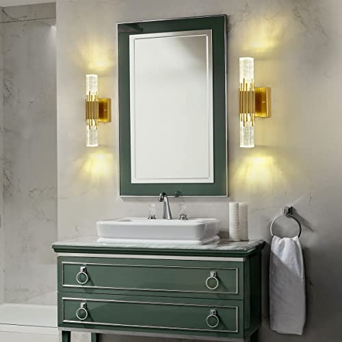 Hj.luyo Crystal Wall Sconces Set Of Two Gold Led Wall Light Fixtures With Bubble Crystal Wall Lamps Modern Crystal Vanity Sconces 4000K For Badroom Bathroom Living Room #TOP4
