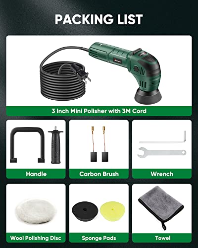 3 Inch Car Buffer Polisher, Aiment Oribtal Mini Polisher, 6 Variable Speed 3000-6400Rpm Dual-Action Car Buffer For Car & Motorcycles Detailing Hard To Reach Areas Polishing #TOP1