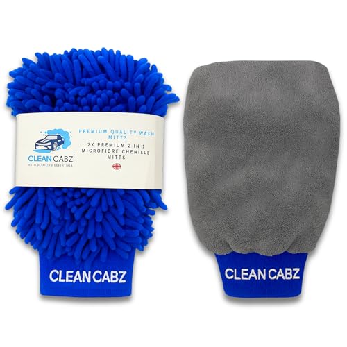 CleanCabz®: Premium 2x Professional Car Wash Mitt - Microfibre Wash Mitt & Microfiber Detailing Glove 2 in 1 Car Cleaning Glove