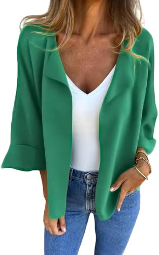 Peculiaral Casual Faux Suede Cardigan-(S-5XL),Lapel Open Front Cropped Jackets, Solid Fashion women's buttonless Outwear