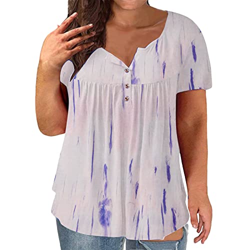 Blouses for Women Plus Size, Women s Plus Size Short Sleeve Flowy Henley Shirt Summer V Neck Tunic Tops