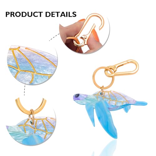 Tropical Hibiscus Flower Bird Butterfly Keychain Bag Charm Keychain Gold-Tone Clasp, 5.3 Inches