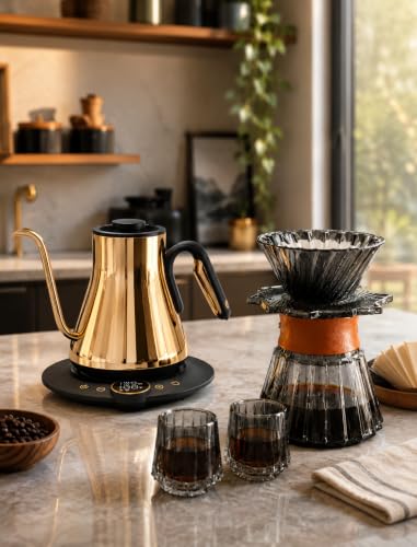 Image of Cocinare Gooseneck Electric Kettle & Pour Over Coffee Set, ±1F Temperature Control, 1500W 0.9L Kettle, Coffee Dripper, 550 ml / 18.6 oz Server & 2 Tasting Cups