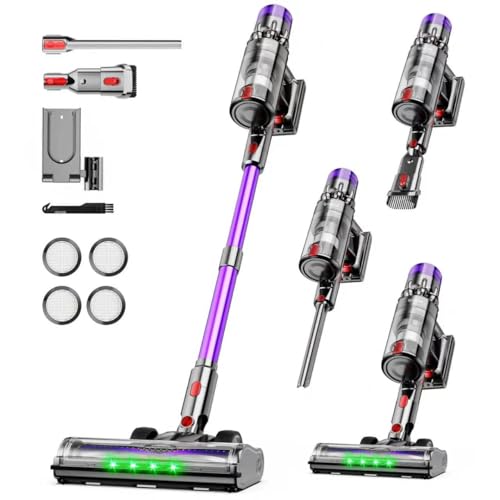Aspiradora Sin Cable De 60Kpa/500W, Aspirador Escoba sin Cable Con 3 Modos De AspiracióN, 4 Filtros Hepa, Escoba aspiradora sin cable Potente Y Ligera Para Pelo De Mascotas, Alfombras Y Suelos Duros