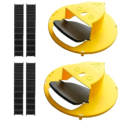 Pack 2 Bucket Lid Mouse Rat Trap Mouse Catching Tool Trap Door Style Multi Catch Auto Reset Indoor Outdoor 5 Gallon Bucket Compatible (Yellow)